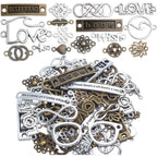 Craft Supplies Charms, 100g (about 78pcs) Mixed Words Message Star Moon Feather Charms Pendants Infinity Symbol Lozenge Flower Connectors Links Jewelry Making Accessories for Crafting