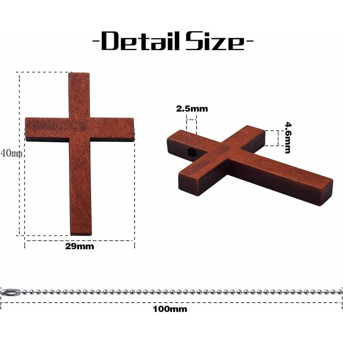 50pcs Brown Wood Cross Charms Wooden Religious Cross Pendants with 50pcs Silver Metal Ball Bead Chains for DIY Necklace Bracelet Crafts Jewelry Making Accessories