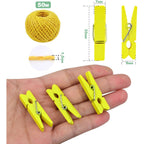 50pcs Wooden Photo Clips Clothespins Utility Pictures Paper Peg Pin Craft Clips and 50m Jute Twine for Home School Handmade Decoration(Yellow)