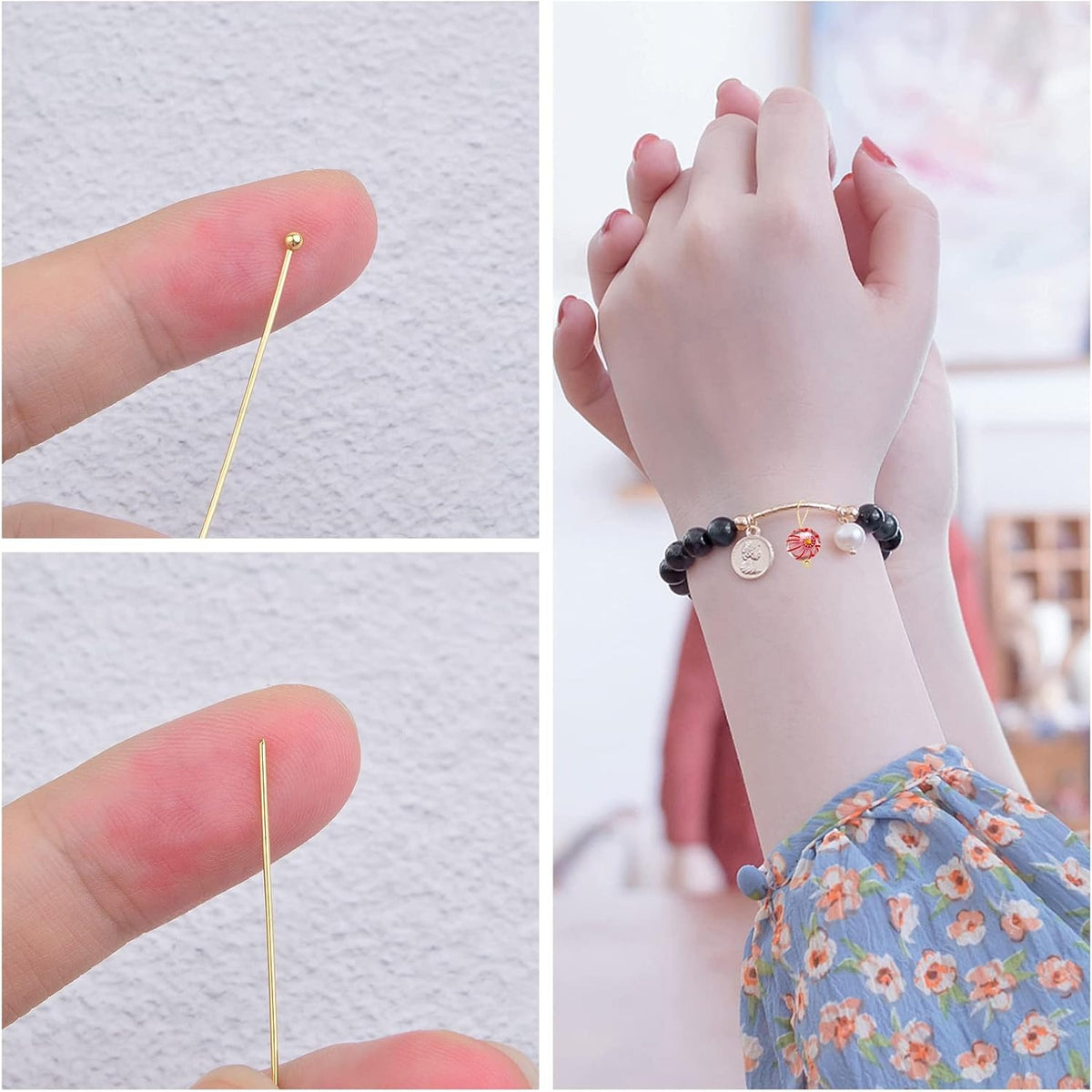 100pcs 50 mm Stainless Steel Long Head Pins Hypoallergenic Ball Head Pins Straight Craft Head Pins Needles with Plastic Box for DIY Bracelet Necklace Earrings Jewelry Making, 2 Colors