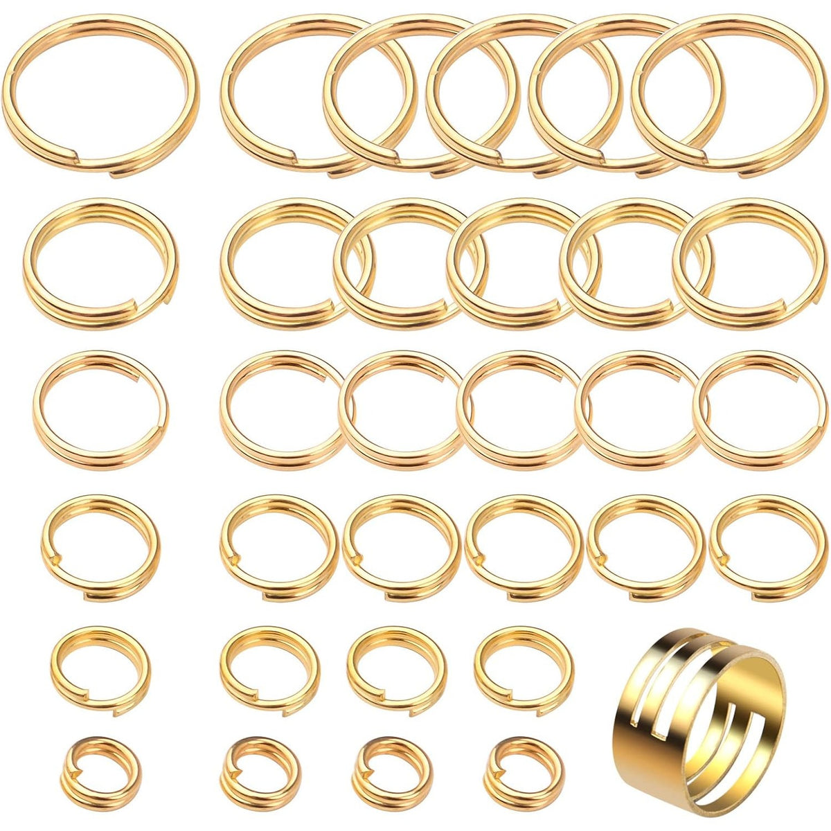 1200pcs Golden Split Jump Rings Double Closed Jump Rings Jewelry Split Rings with a Craft Jump Loop Opener for DIY Art Crafts Handmade Decoration, 4mm/5mm/6mm/7mm/8mm/10mm