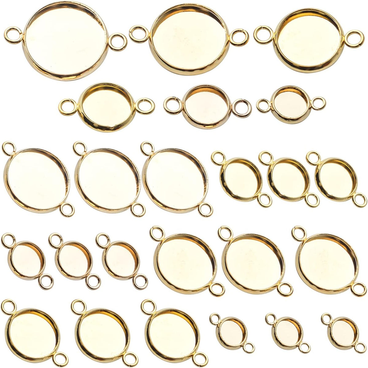 24pcs Stainless Steel Round Blank Bezel Pendant Cabochon Connectors Stud Earring Pendant Trays Blanks Links for DIY Jewelry Making Photo Resin Art Crafts, 6 Sizes