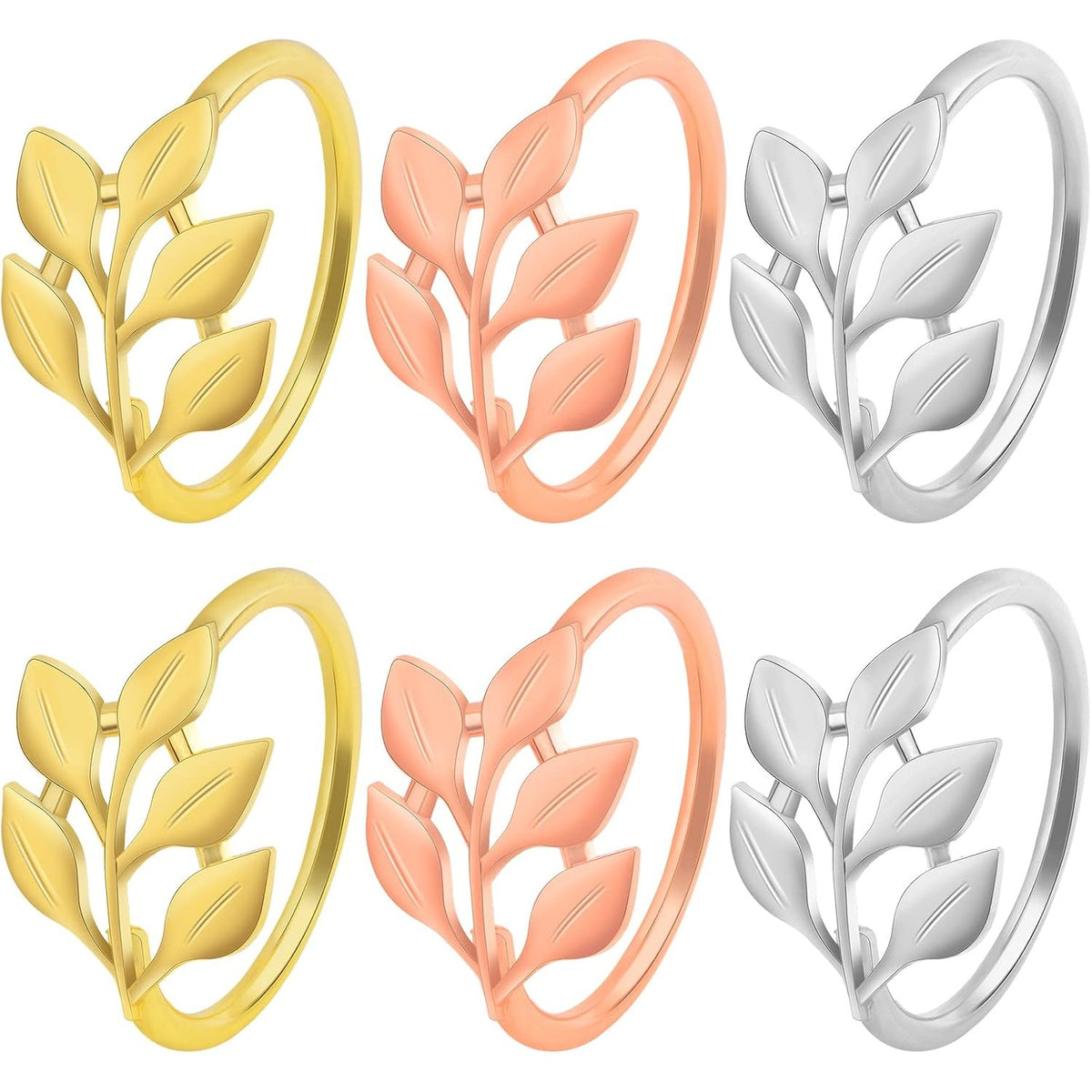 6 Pieces Leaf Napkin Rings Set Metal Napkin Holder Ring Buckles Napkin Band Adornment Dining Table Setting for Wedding Christmas Party Banquet Dinner Decor, 3 Colors