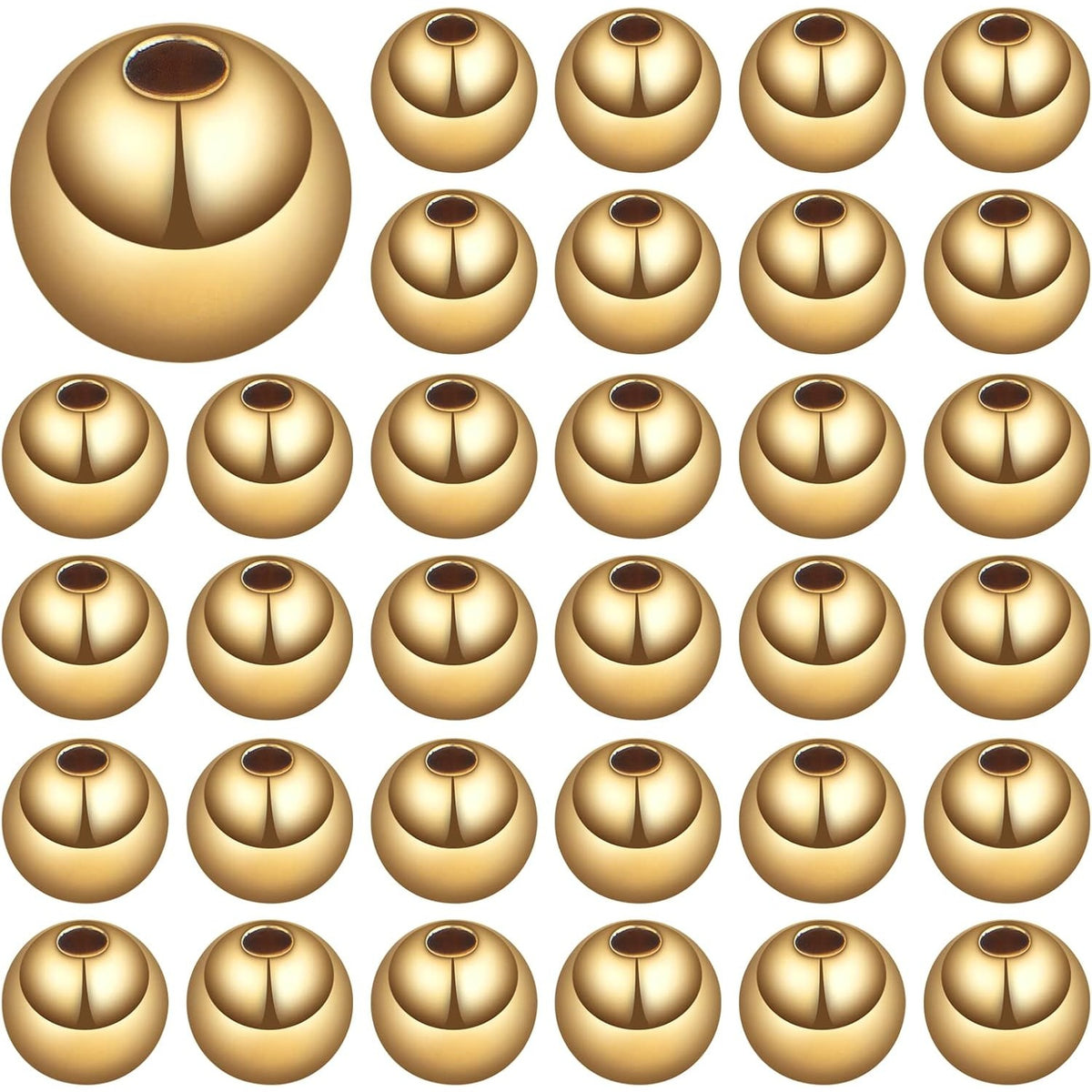 100pcs 6 mm Golden Plated Smooth Round Rondelle Spacer Beads Brass Tarnish Resistant Seamless Loose Ball Beads for DIY Bracelet Necklace Jewelry Making Supplies