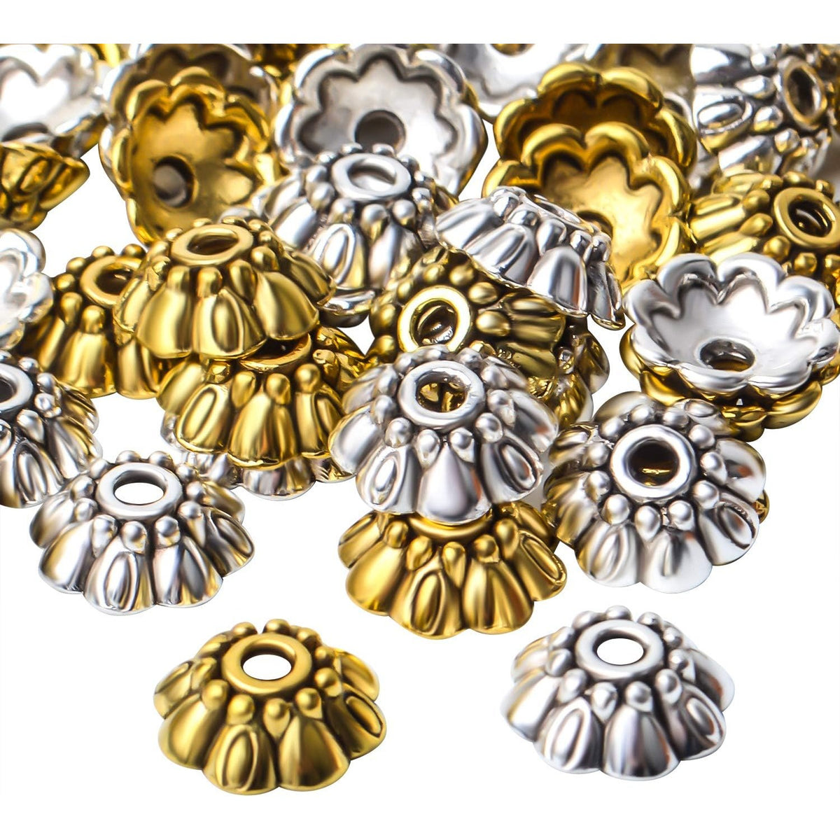 100pcs Flower Beads Caps Spacer Beads Caps Bead End Caps Flower Caps with A Box for Bracelet Necklace Earring Jewelry Making Supplies