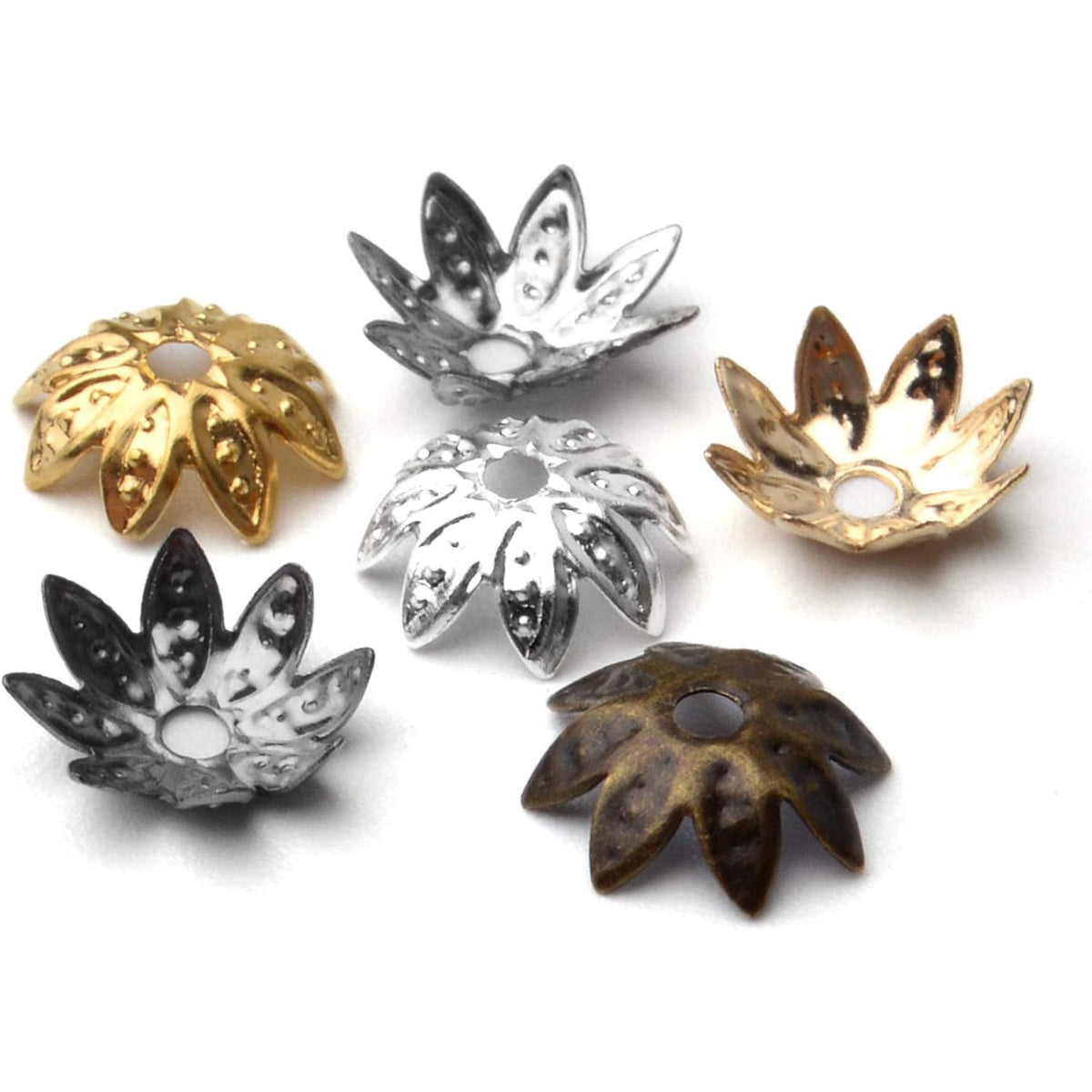 Tibetan Bead Caps, 600pcs 8 mm Antique Alloy Mixed Flower Bead Spacers Jewelry Findings Accessories for DIY Crafts, 6 Colors