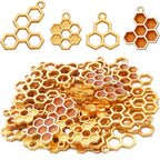 50pcs Enamel Honeycomb Charms Pendants Alloy Bee Honeycomb Open Back Bezel Pendant for Necklace Bracelet DIY Crafts Jewelry Making Accessories