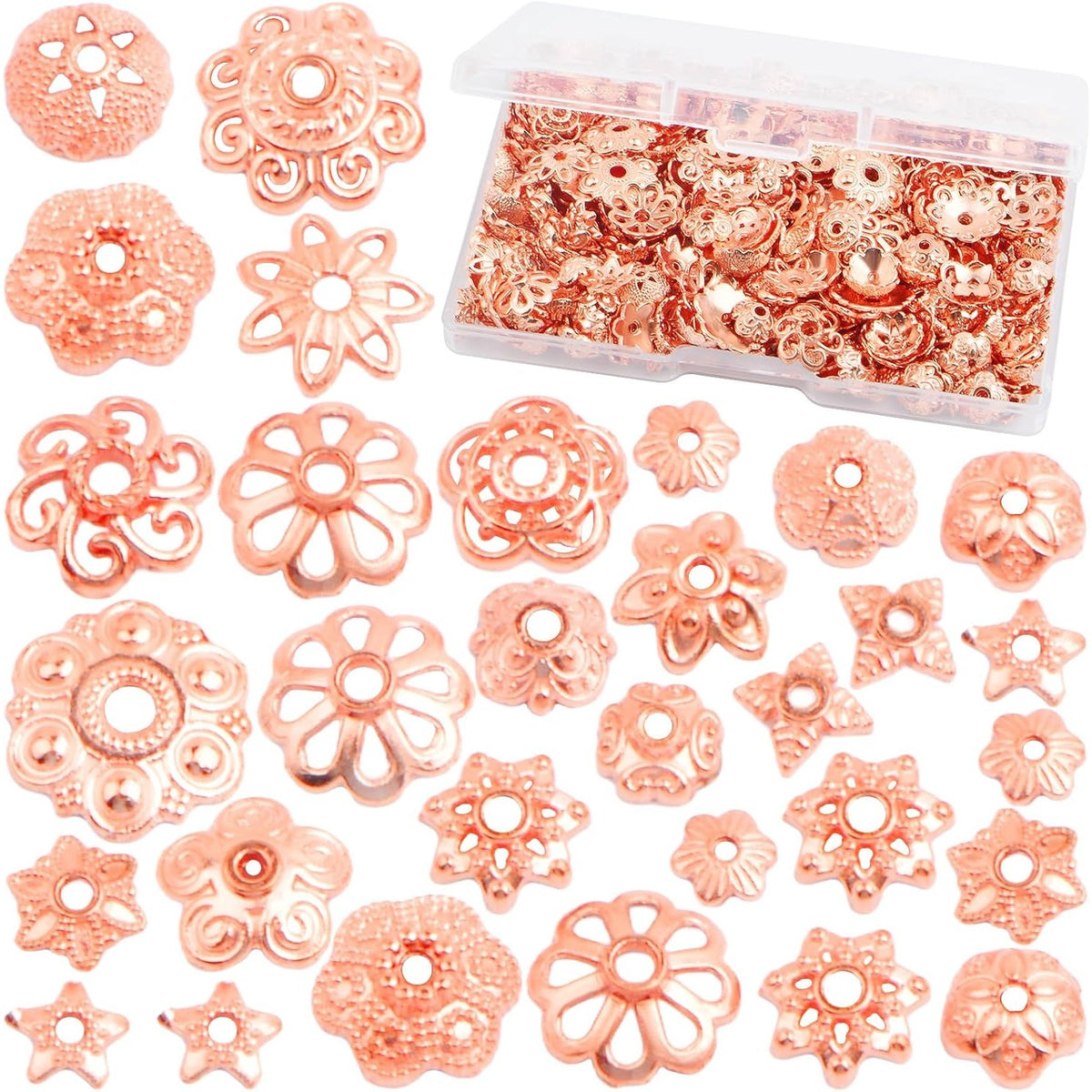 120g Bead Caps with A Clear Storage Box, Tibetan Gold Beads Spacers Jewelry Findings Accessories for Jewelry Making 300-350 Pieces