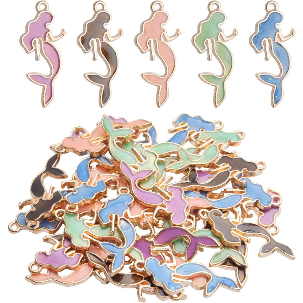 Enemal Mermaid Charms, 30pcs Gold Plated Oil Drip Enamel Pendants for Jewelry Making, Bracelets, Necklace Craft Supplies, 13 * 29mm