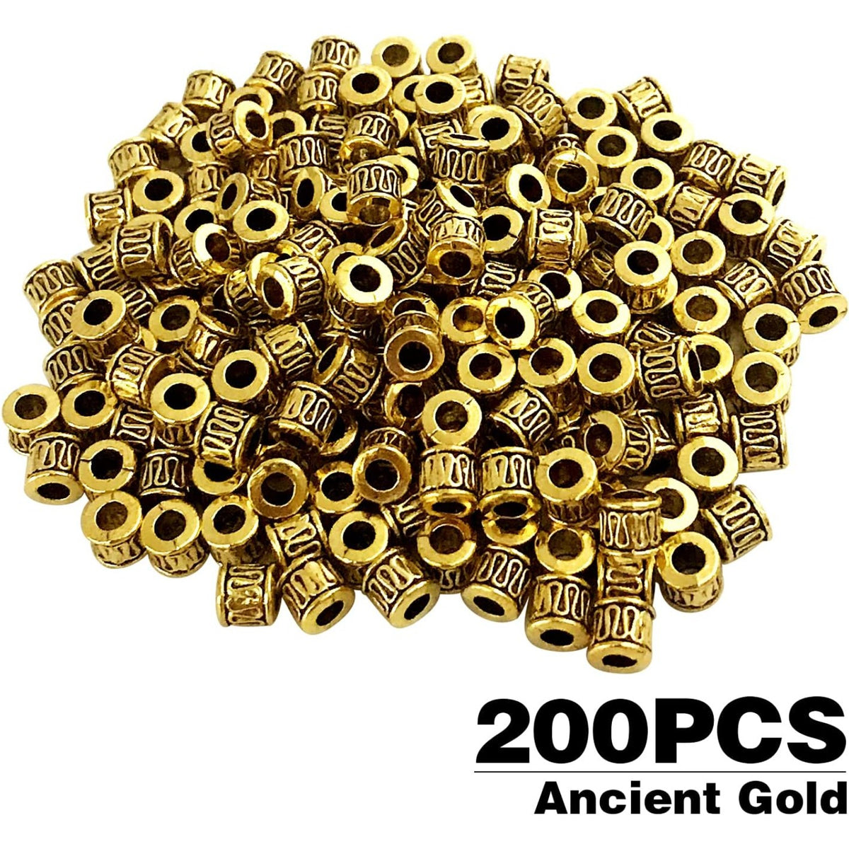 200pcs Antique Gold Tube Spacers Beads Alloy Barrel Bead Spacers Loose Spacer Bead Charm Beads for Jewelry DIY Bracelet Necklace Making Accessory