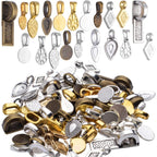 80pcs Glue on Bails Mixed Pendant Bails Glass Cabochon Tiles Pendants for Jewelry Making Necklace,20 Styles
