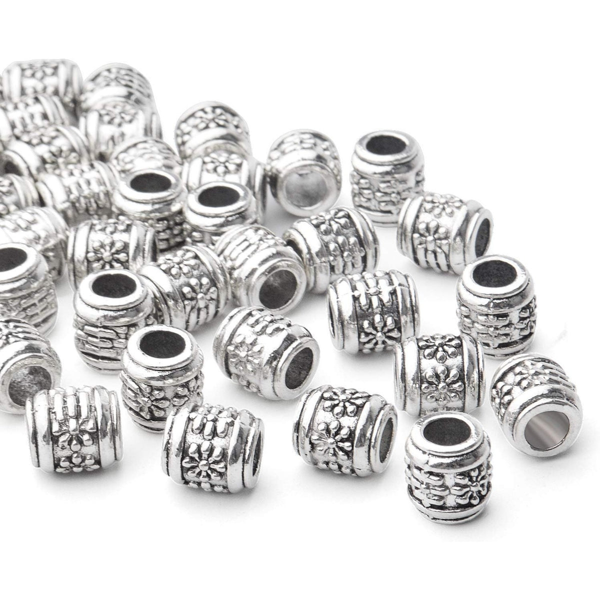 50pcs Antique Silver Large Hole Spacer Beads Alloy European Style Tube Bead Spacer Tibetan Beads Column Spacers Jewelry Spacer Charms for DIY Bracelet Jewelry Crafts Making, Hole: 5mm
