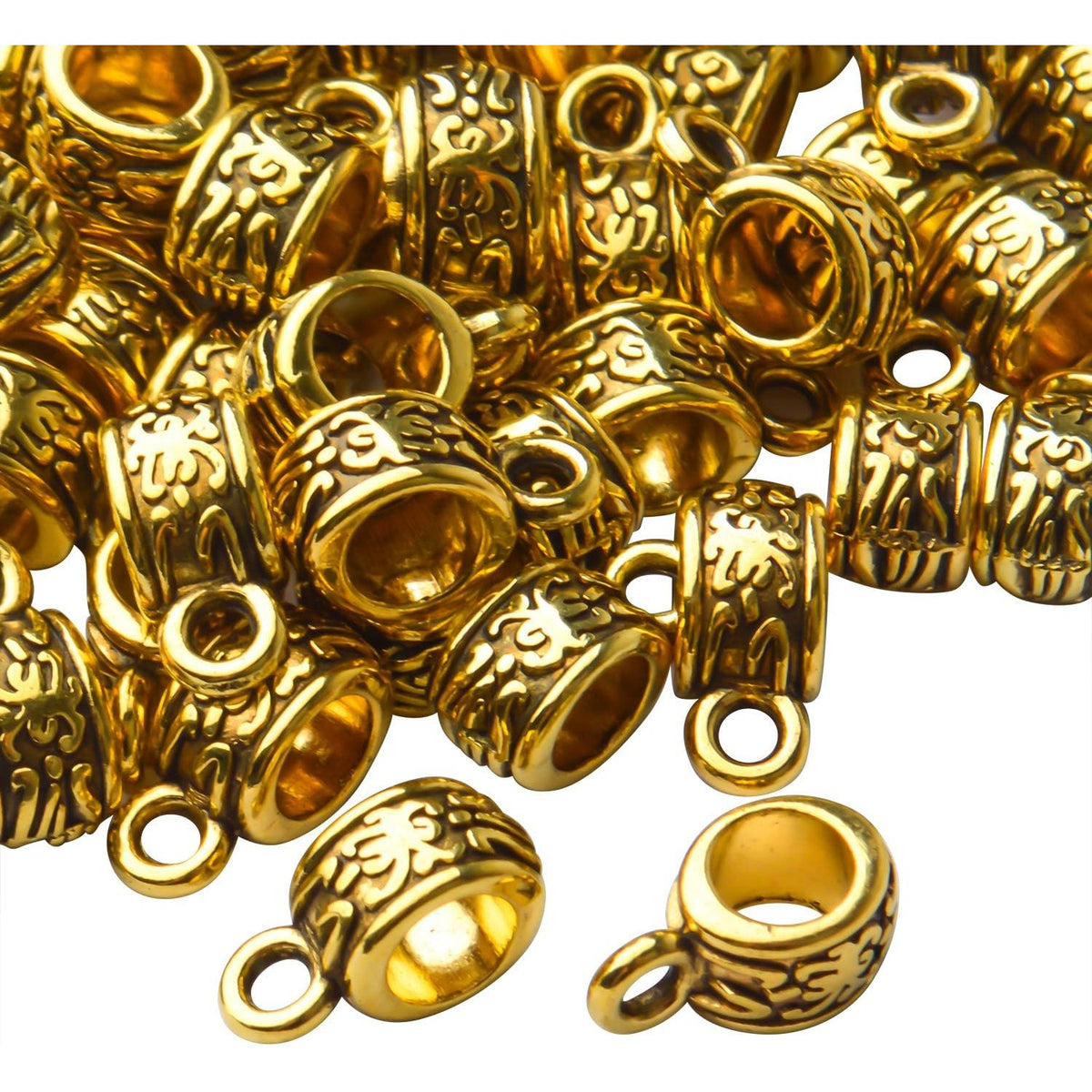 100pcs Antique Gold Tibetan Pattern Bail Tube Beads for European Charm Bracelet DIY Jewelry Making