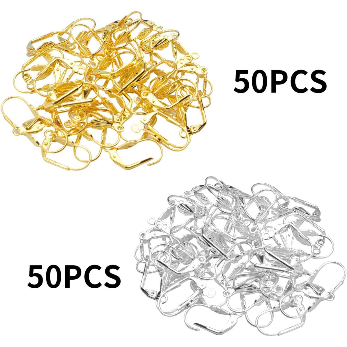 Hypoallergenic Earring Hooks, 100pcs Brass Leverback Shell Earrings French Hook Ear Wire with Open Loop for Jewelry Making, 2 Colors