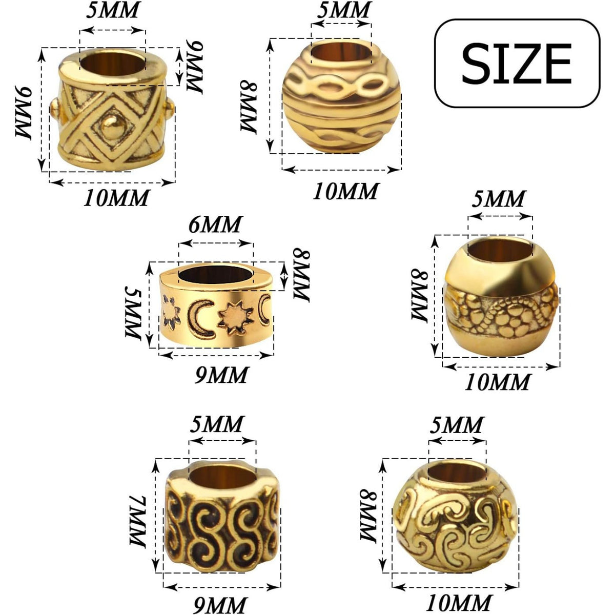 60pcs Antique Gold Spacers Beads Tibetan Large Hole Spacers Round Tube Beads European Rondelle Spacers for Necklace Bracelet DIY Jewelry Crafts Making
