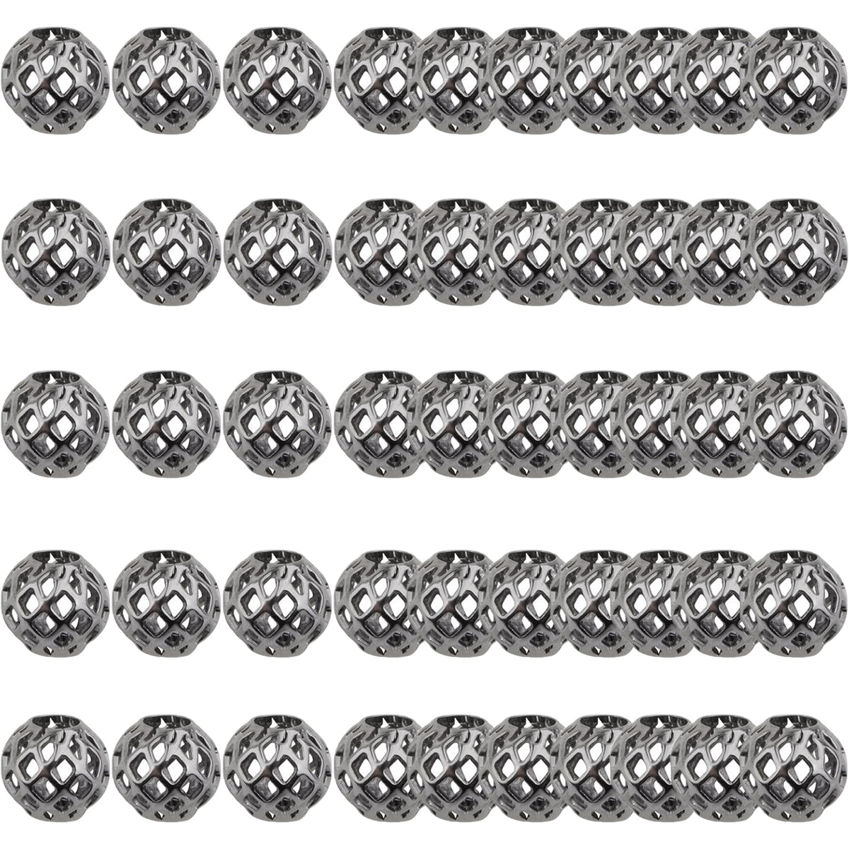 50pcs 8 mm Round Hollow Spacer Beads Brass Filigree Hollow Out Large Hole Loose Ball Beads with a Box for DIY Bracelet Necklace Earrings Jewelry Making, 5 Colors, Hole: 4 mm