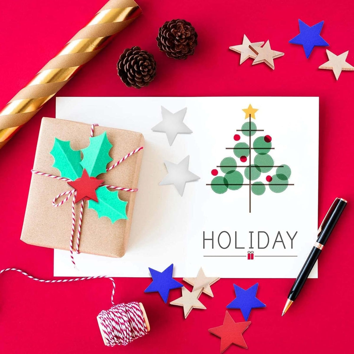 30pcs Blank Wooden Stars Decorations Natutal Wood Star Shape Ornaments Cutouts Stars Wood Slice Pieces for Craft Projects Christmas Party Wedding Decor, Red/White/Blue