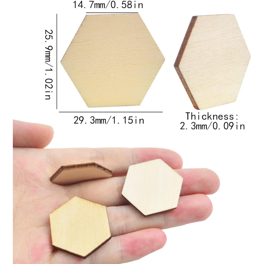 50pcs Blank Unfinished Wood Pieces Hexagon Shape Natural Unpainted Wood Cutout Wood Chips Tiny Log Slices Embellishments for DIY Craft Supplies Home Wedding Christmas Decor