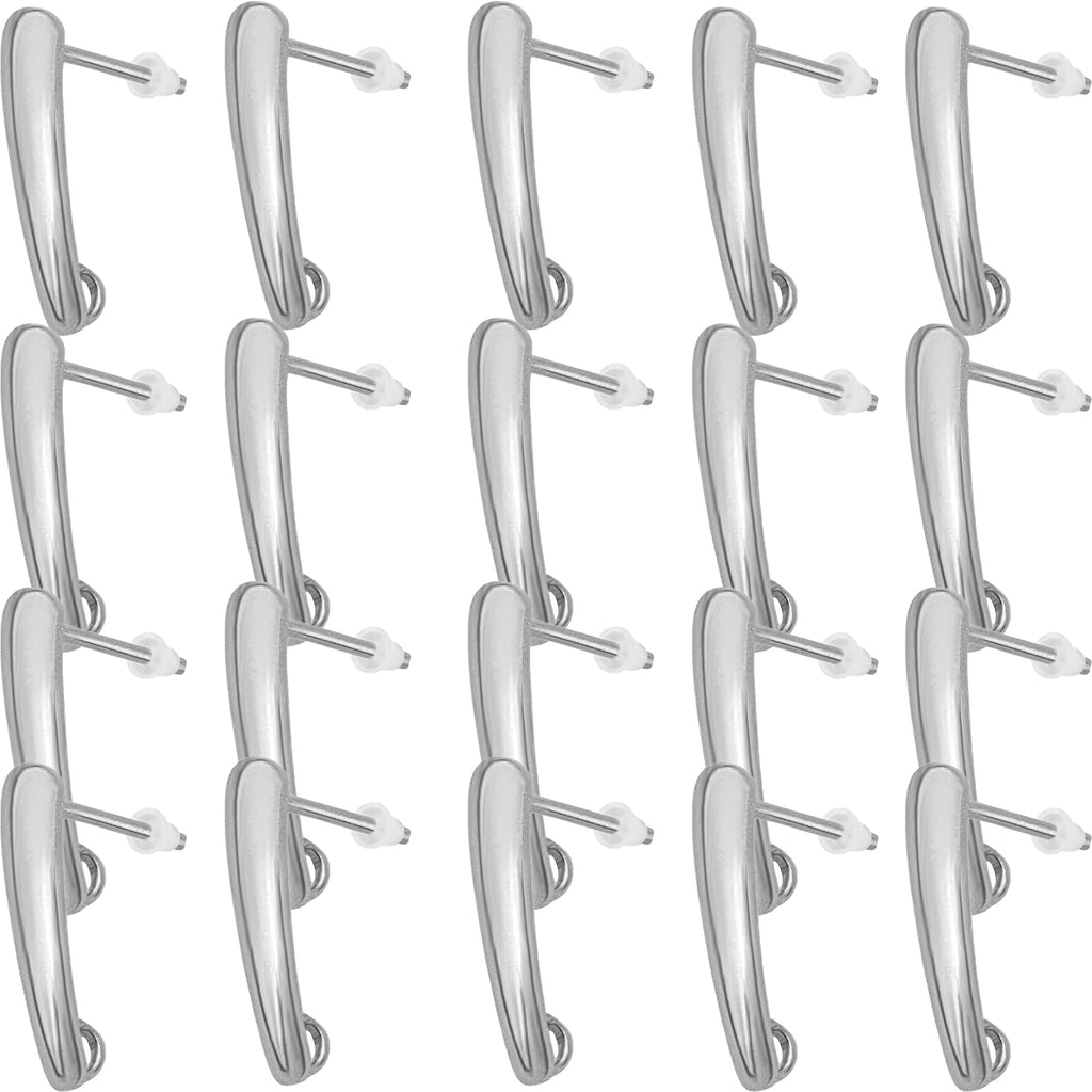 20pcs Stainless Steel Stud Earrings Rectangle Bar Pierced Ear Stud Earrings Components with 20pcs Clear Safety Earring Backs for Jewelry Making, 15x10mm, Hole: 2.6mm