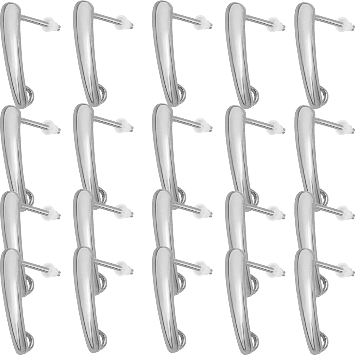 20pcs Stainless Steel Stud Earrings Rectangle Bar Pierced Ear Stud Earrings Components with 20pcs Clear Safety Earring Backs for Jewelry Making, 15x10mm, Hole: 2.6mm