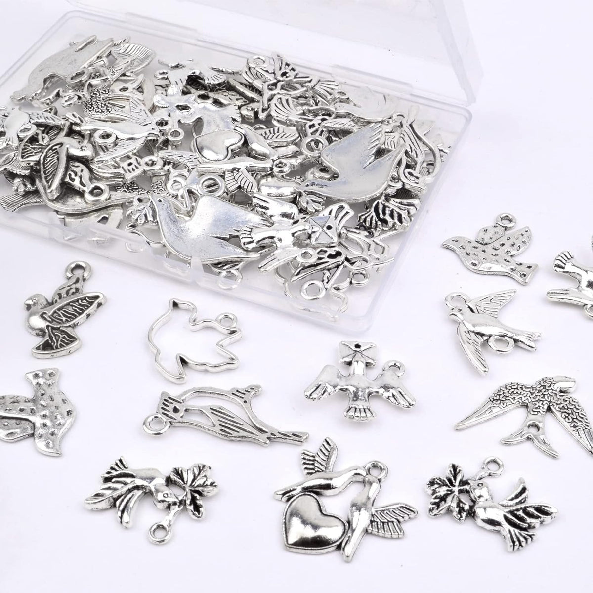 60pcs 12 Styles Bird Charms Tibetan Alloy Swallow Hummingbird Pendants Vintage Animal Charms with a Box for DIY Bracelet Necklace Jewelry Making, Antique Silver