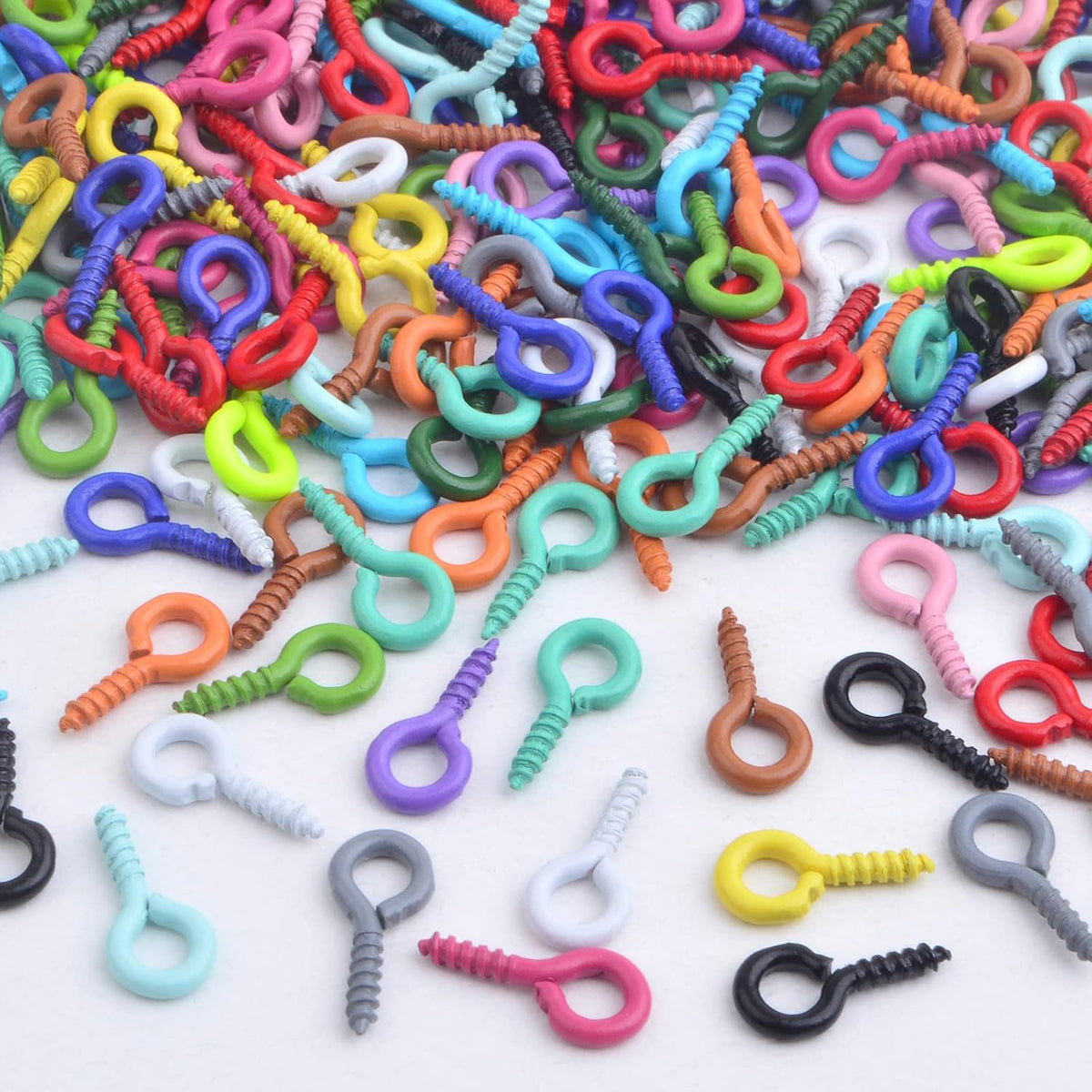 500pcs Colorful Mini Screw Eye Pins Small Eye Hooks Eyelet Threads Eye Screws Clasps Hooks Hanging Ornaments for DIY Art Crafts Projects Cork Bottles Jewelry Making, 9.5 x 4.5 mm
