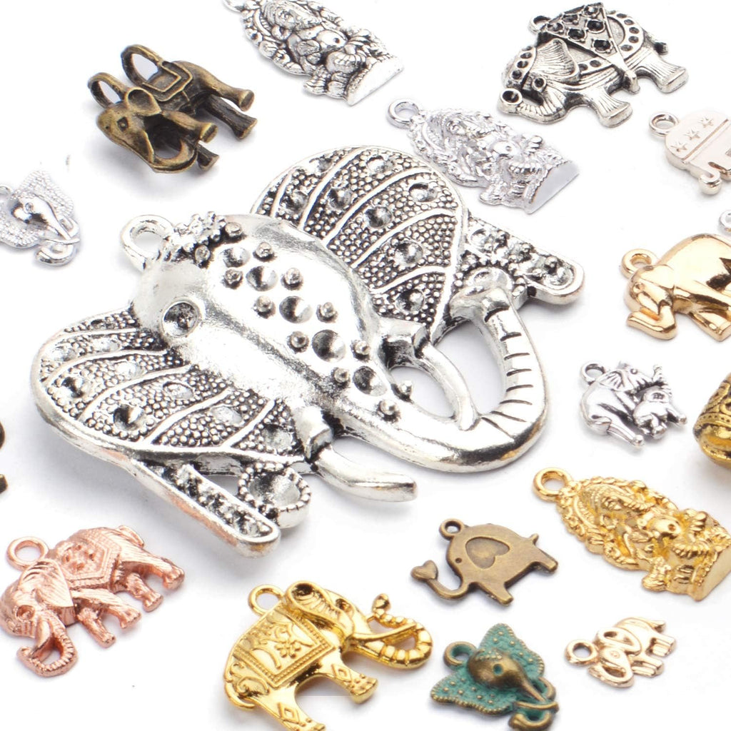100g (About 20-40pcs) Mixed Alloy Elephant Charms Tibetan Animal Elephant Head Charms Pendants Jewelry Findings for Bracelets Necklace Crafts Making
