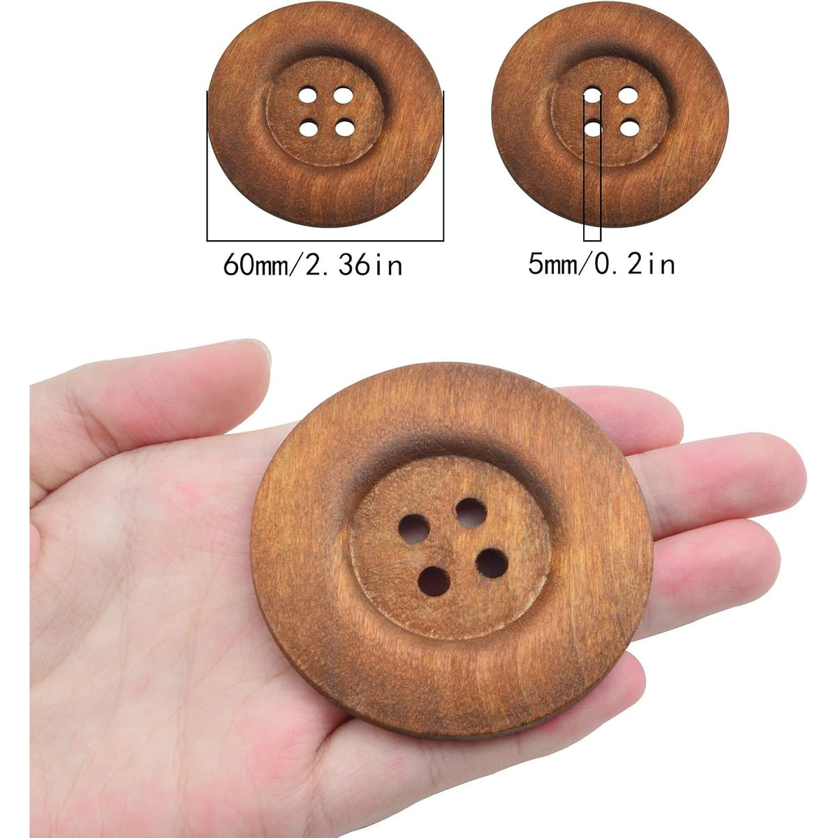 20 Pieces 6 cm / 2.4 Inch Large Size Wood Buttons with 4 Holes Round Large Wooden Sewing Buttons for DIY Clothing Sewing Bag Decoration Craft Supplies, Coffee Color