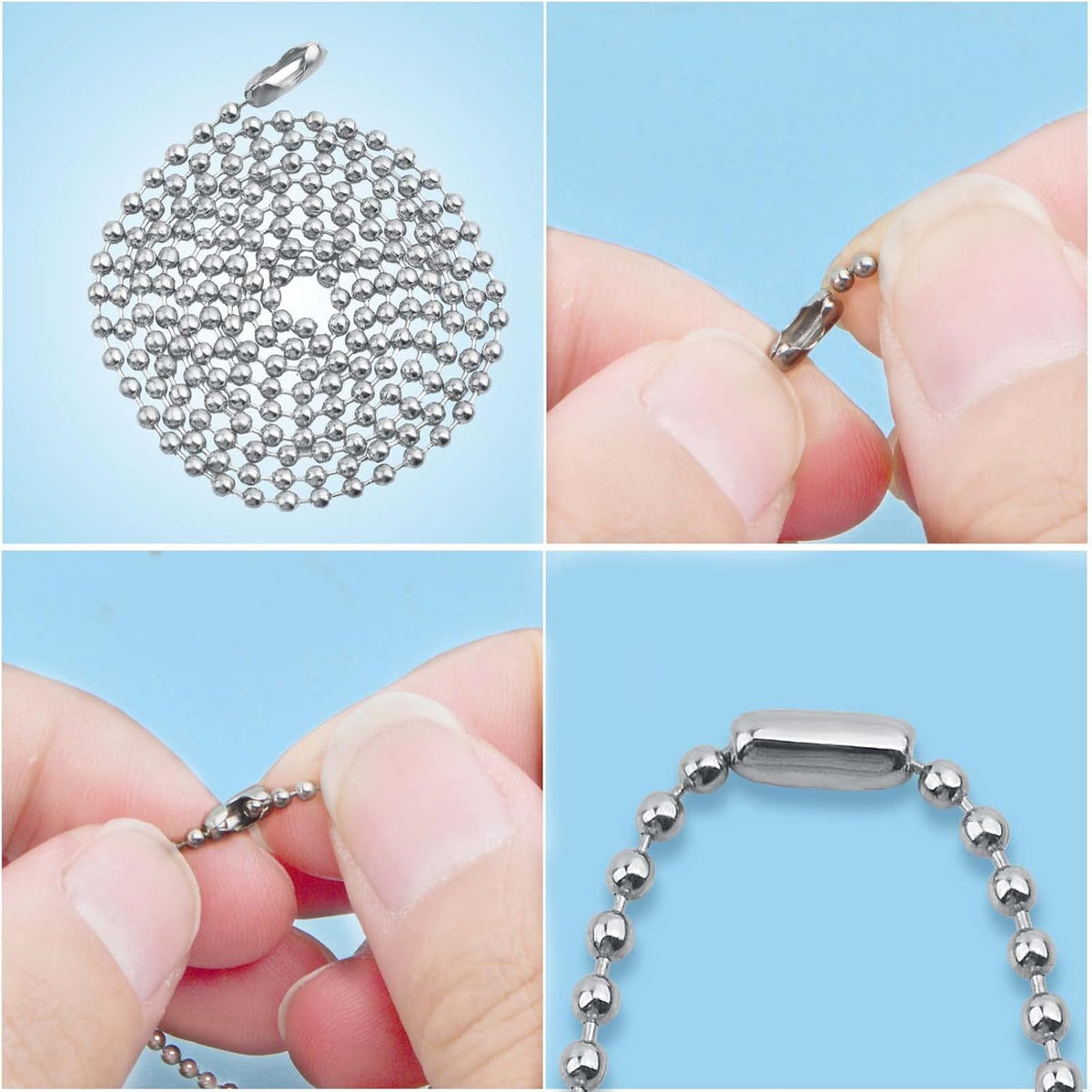 20pcs 2 mm Diameter Metal 65 cm Long Ball Bead Chains Dog Tag Chains and 60pcs Bead Connector Clasps with a Plastic Box for DIY Necklace Jewelry Making Crafting, 2 Colors