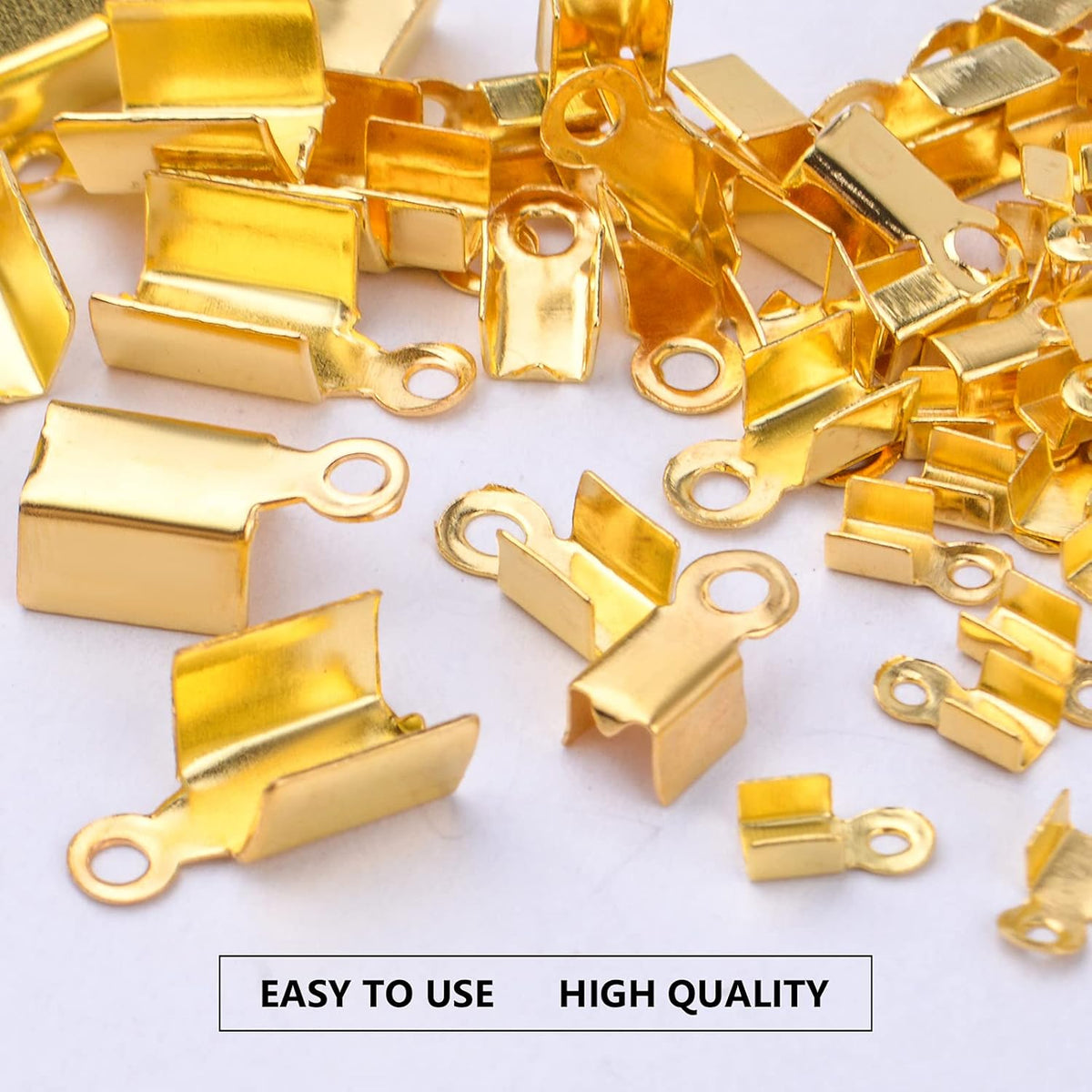 600pcs 3 Sizes Gold Plated Fold Over Cord Ends Metal Fold-Over Crimp End Caps Leather Ribbon Ending Terminators Clamp End Tips Jewelry Connector for Jewelry Making Accessories