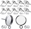 Earring Posts with Loop,50pcs Stainless Steel Bezel Earring Studs Earring Posts Cabochon Settings with Loops and 50pcs Earring Backs,6/8/10/12/14mm