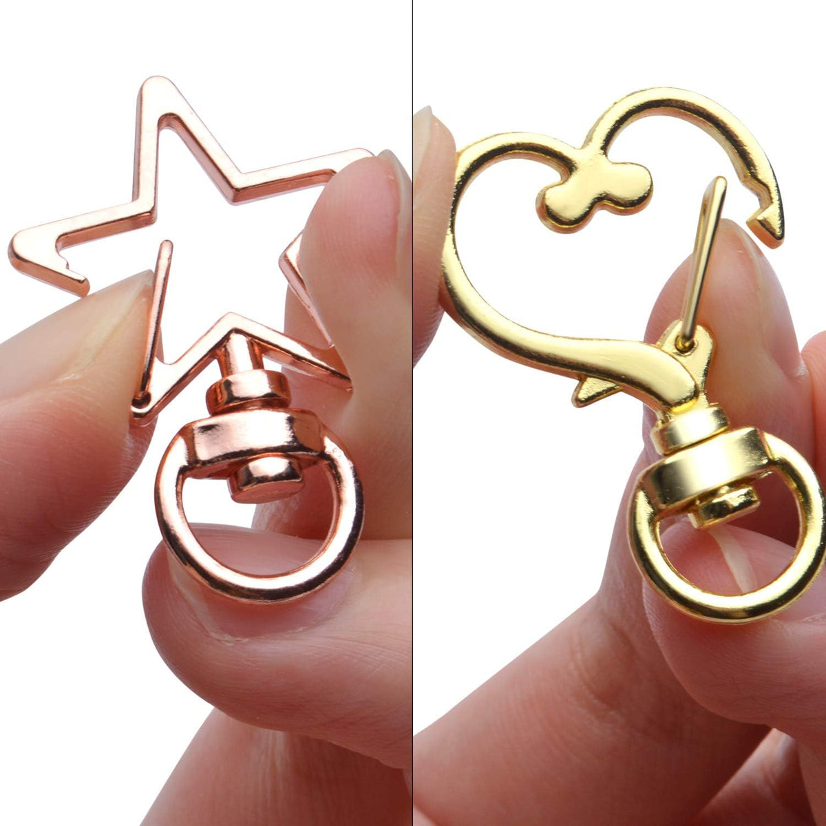 Lobster Claw Clasps, 24pcs Metal Swivel Claw Clasps Star and Heart Shape Snap Hook with Key Rings Swivel Lanyard Clips for Bag Keychain DIY Crafts, Golden, Silver, Rose Golden, 34x24mm