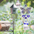 1pcs Blue Evil Eye Suncatcher Butterfly Hanging Crystal Ornament Protection Charm Prism Pendant Sun Catcher Car Ornaments Accessories for Home Office Garden Window Wall Decor