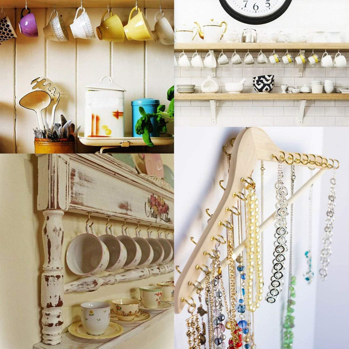 50 Pieces Metal Screw-in Ceiling Hooks Cup Hook,Screw Hanger for Hanging Plants Mugs Kitchen Utensils Wind Chimes 1-1/4"(Silver)