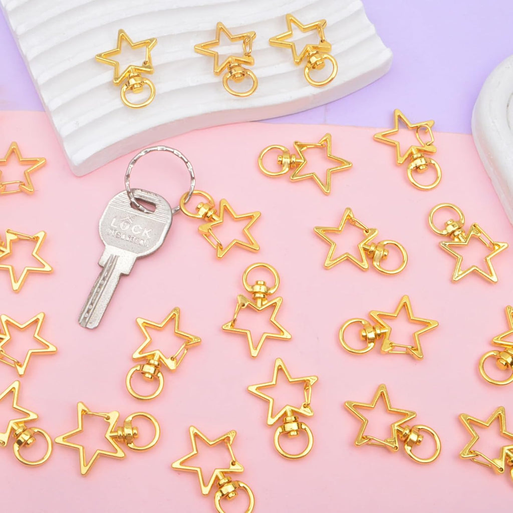 40pcs Golden Star Shape Keychains Clasps Metal Zinc Alloy Swivel Lobster Claw Clasp Clips Snap Hooks for DIY Keyrings Pendants Backpacks Handbags Accessories Supplies