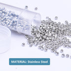 1000pcs 2mm Round Crimp Beads Stainless Steel Loose Spacer Stoppers Beads Ends Caps and 1pcs Plastic Box for Jewelry Making Bracelets Necklace, Hole : 1.6mm