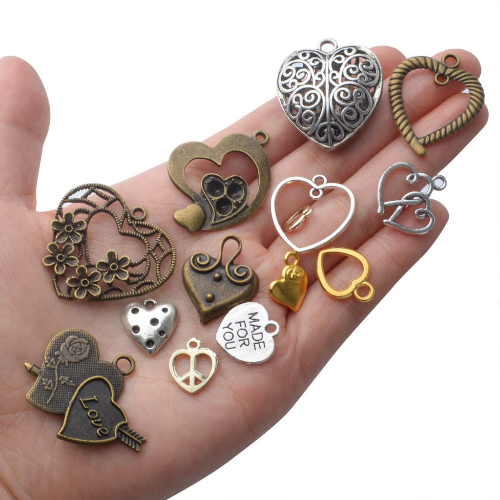 100g Heart Shape Charm Alloy European Style Heart Love Charms Jewelry Charms Pendant for DIY Necklace Bracelet Jewelry Crafts Making Supplies