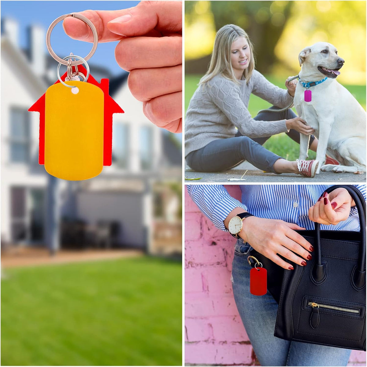 20pcs 10 Colors Blank Aluminum Pet Tags Rectangle Stamping Tag Pendants Blanks with Hole and 20pcs Metal Key Rings for DIY Decorative Craft Dog Engraving Jewelry Making Supplies