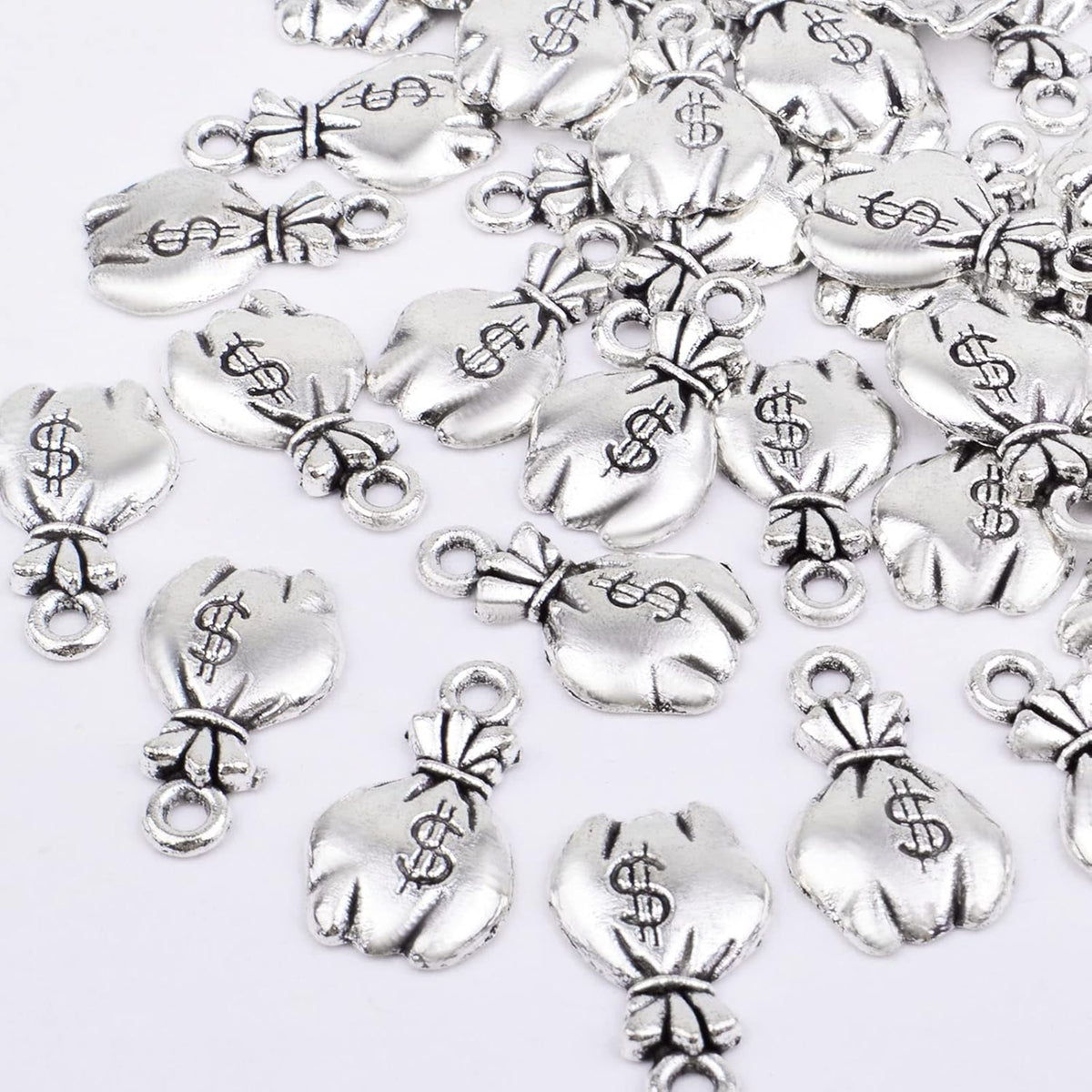 50pcs Antique Silver US Dollar Sign Charms Alloy Money Bag Dangle Pendants Jewelry Charms Accessories for DIY Necklace Bracelet Crafts Decoration
