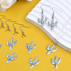 10pcs Alloy Turquoise Cactus Charms Vintage Tropical Theme Cactus Summer Desert Plant Pendants and 10pcs Silver Earring Hooks with Pendant Clasps for DIY Earrings Jewelry Making
