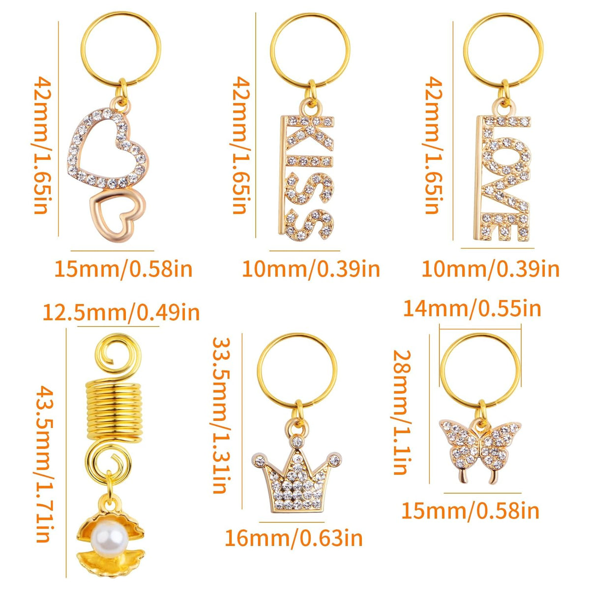5pcs Shell Pearl Hair Braid Clips Headpieces and 10pcs 5 Styles Alloy Rhinestone Pendant Rings Braid Clips Hair Jewelry Braids Dreadlock Accessories for Women Party Hair Decorations