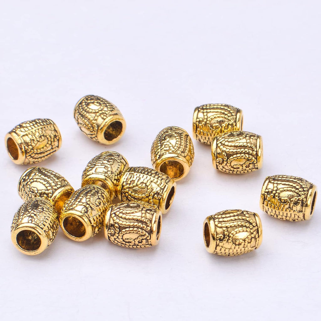 100pcs Antique Silver Oval Spacer Beads Alloy European Large Hole Loose Beads with A Plastic Box for DIY Bracelet Jewelry Making Handmade Decor, Hole: 4.3 mm