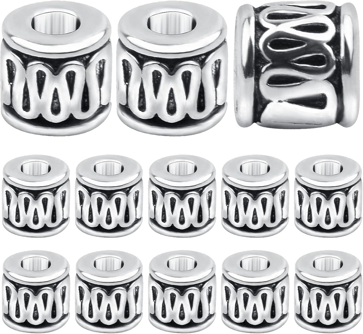 100 Pieces Tibetan Silver Tube Spacer Beads Antique Alloy Loose Charm Beads Handmade Accessories for DIY Jewelry Making Crafting Party Favor Gifts, Hole: 2.8 mm