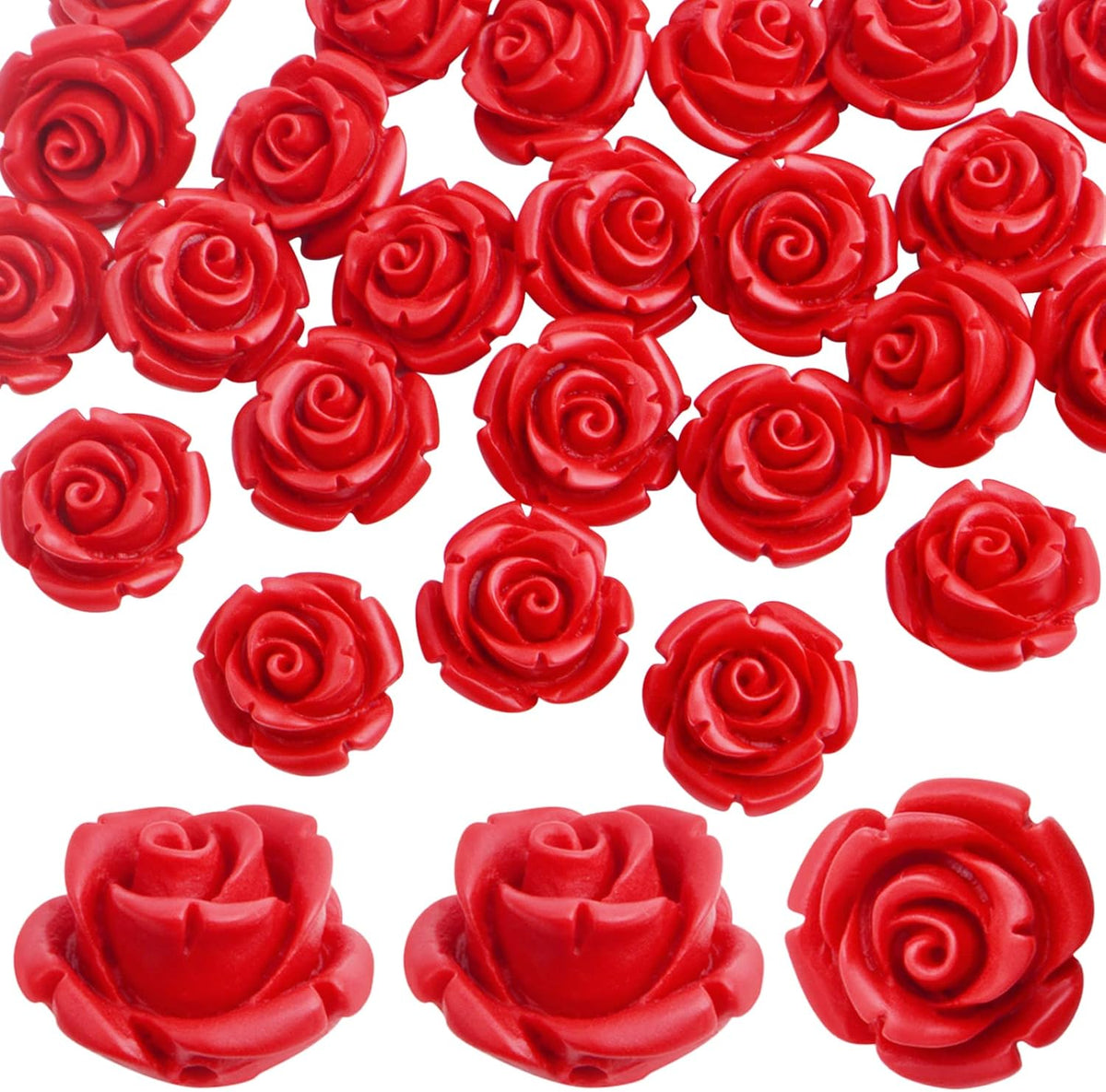50pcs Cinnabar Carved Rose Beads Rose Flower Loose Beads for DIY Earrings Necklace Bracelet Jewelry Making Supplies Wedding Party Anniversary Favor Gifts, 10 mm x 8 mm, Hole: 1.5 mm