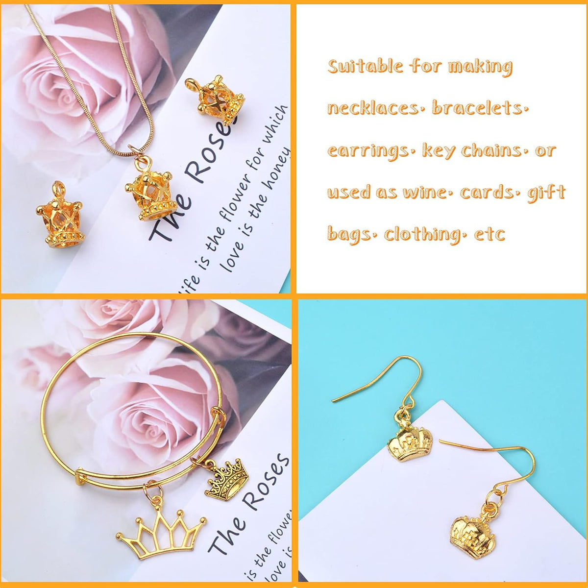 60pcs Crown Charms Pendant 3D Mini Vintage Alloy Lovely King Charms Crown Bead Pendants Connectors for DIY Earrings Necklace Bracelet Jewelry Crafts Making Accessories, 12 Styles