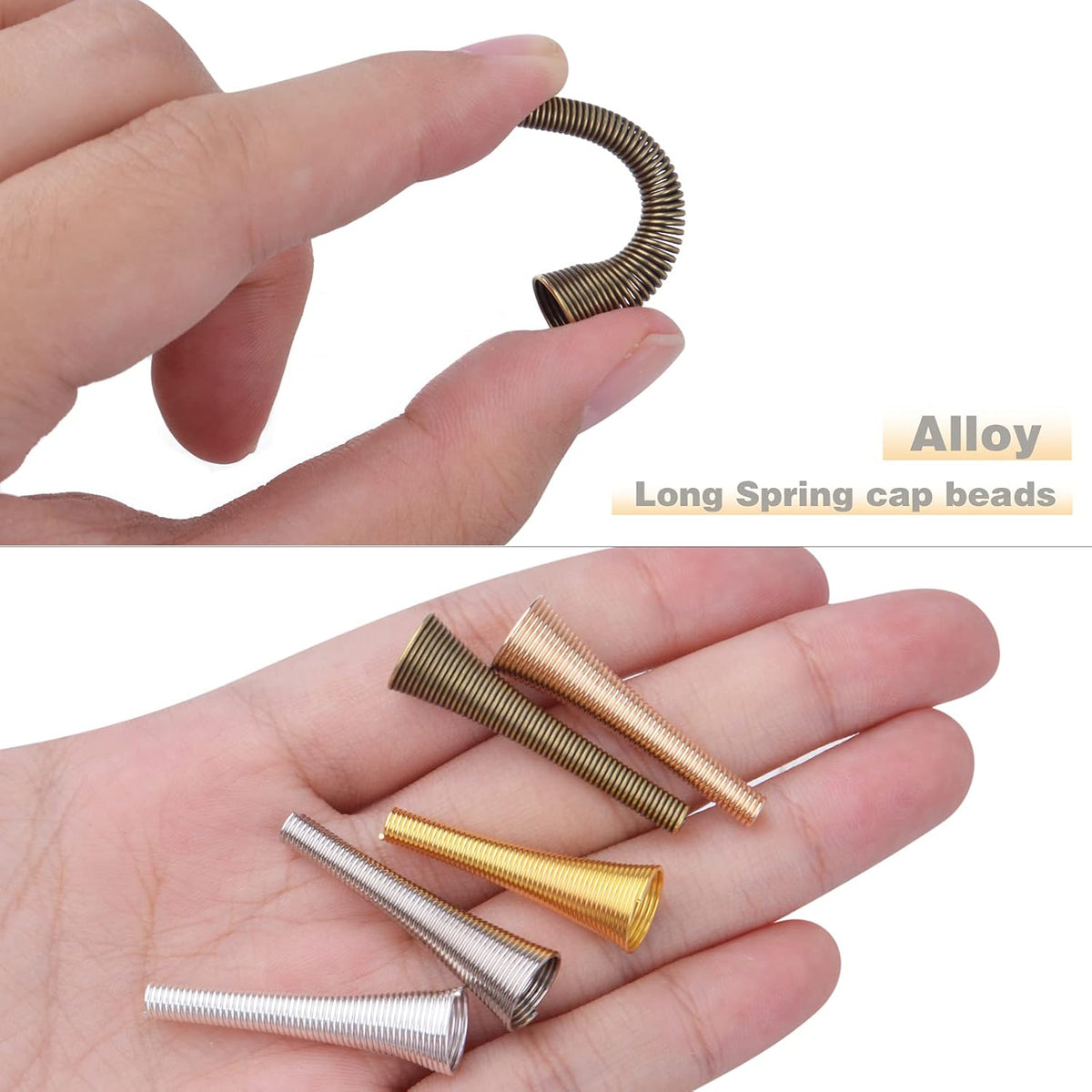 60pcs 30 mm Long Spring Cone Bead Caps Alloy Trumpet Shape Wrap Coil Spring Beads Stoppers for DIY Earrings Tassel Crafts Jewelry Making Supplies Accessories, 5 Colors