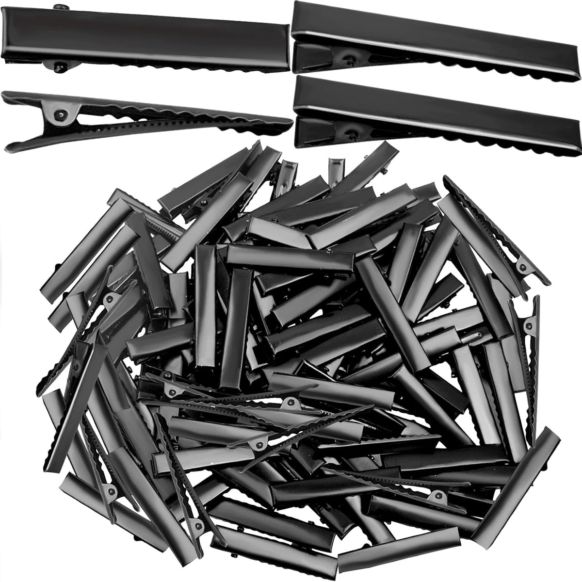 100pcs Alligator Hair Clips Black Flat Single Prong Hairpins Metal Crocodile Clip Barrettes Bows Making Accessories for Hair Care Styling Sectioning Craft Projects, 4cm