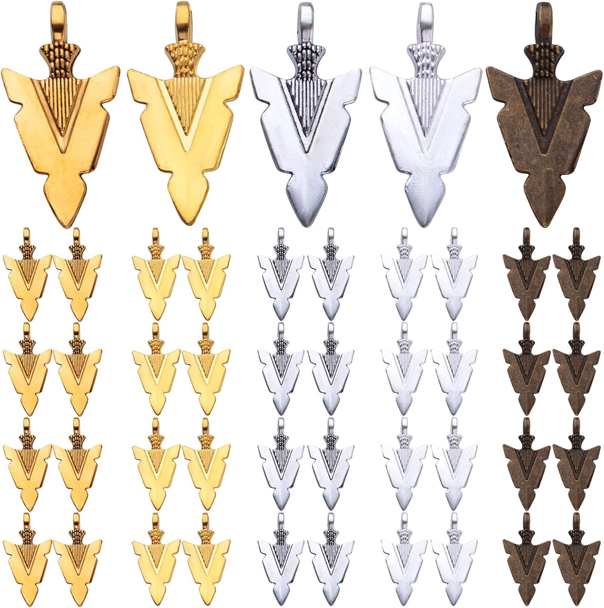 50 Pieces Tibetan Alloy Arrowhead Charms Vintage Chic Arrow Dangle Pendants Charms Craft Supplies for DIY Bracelet Necklace Jewelry Making Findings, Antique Golden