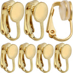 20pcs Clip-on Earring Converters Brass Round Flat Back Tray Earring Clips Components with Silicon Earring Pads for DIY Earrings Design Jewelry Making Findings, Gold and Silver