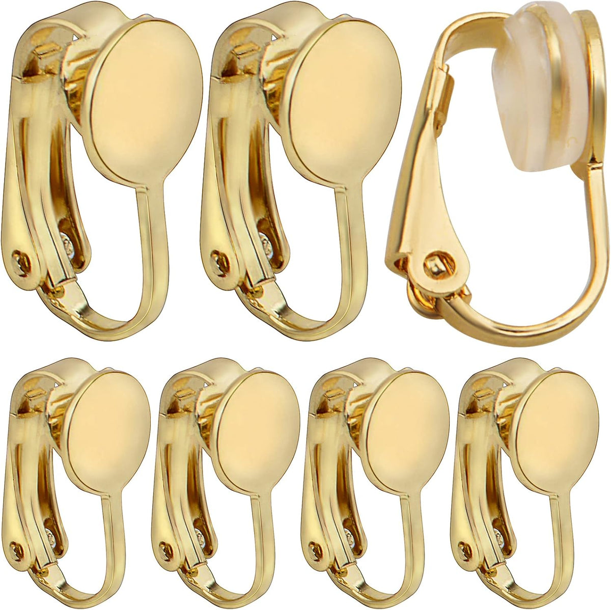 20pcs Clip-on Earring Converters Brass Round Flat Back Tray Earring Clips Components with Silicon Earring Pads for DIY Earrings Design Jewelry Making Findings, Gold and Silver